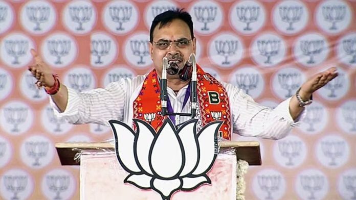 राजस्थान मुख्यमंत्री भजनलाल शर्मा एका भाषणादरम्यान.
