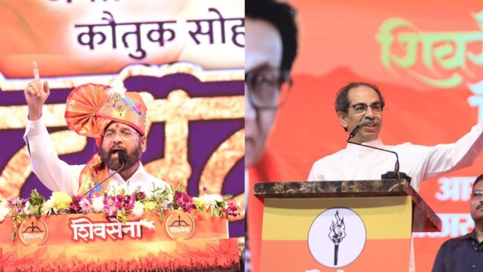 (डावीकडे) वांद्रे कुर्ला संकुलातील रॅलीत उपमुख्यमंत्री एकनाथ शिंदे | (उजवीकडे) अंधेरीमध्ये बोलताना उद्धव ठाकरे