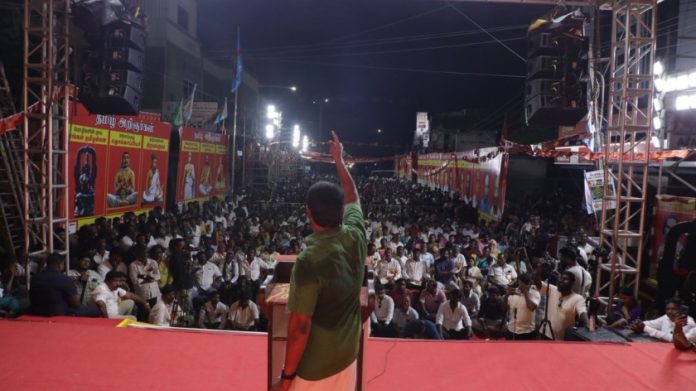 2 नोव्हेंबर रोजी चेन्नई येथील पक्षाच्या बैठकीत नाम तमिलार कच्ची प्रमुख सीमान यांचा फाइल फोटो.