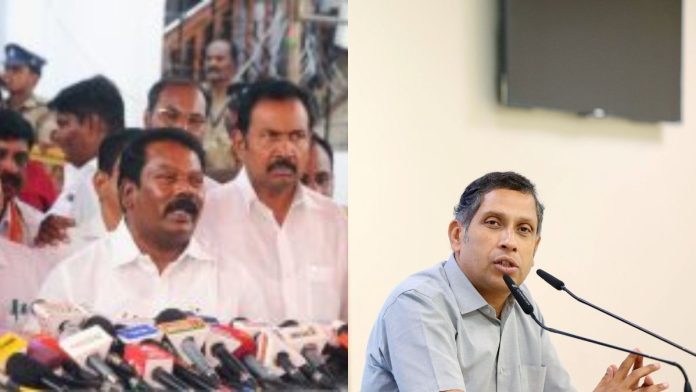 तामिळनाडू काँग्रेसचे प्रमुख के. सेल्वपेरुंथगाई (डावीकडे) आणि काँग्रेस नेते प्रवीण चक्रवर्ती