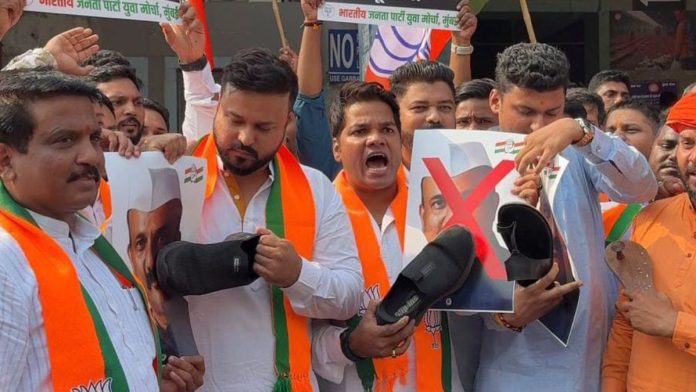 काँग्रेस अध्यक्ष हर्षवर्धन सपकाळ यांच्या वक्तव्याविरोधात रविवारी पुण्यात भाजपची निदर्शने.