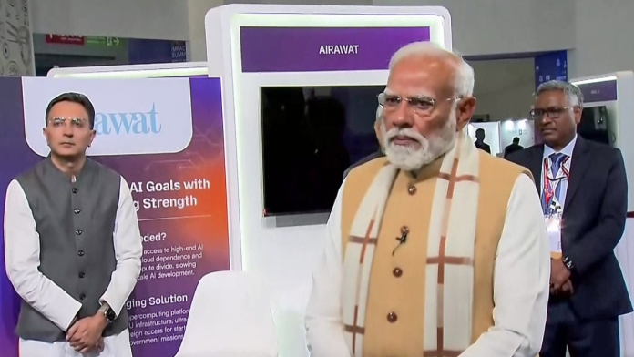 सोमवारी नवी दिल्लीतील भारत मंडपम येथे इंडिया एआय इम्पॅक्ट समिटच्या उद्घाटन कार्यक्रमात पंतप्रधान नरेंद्र मोदी.