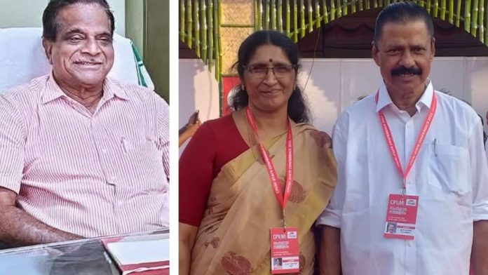 (डावीकडून) टी.के. गोविंदन्, पी.के. श्यामला आणि एम.व्ही. गोविंदन्