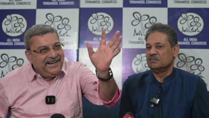 नवी दिल्ली येथे मंगळवारी टीएमसीचे खासदार कल्याण बॅनर्जी आणि कीर्ती आझाद यांनी पत्रकार परिषदेला संबोधित केले | सूरज सिंग बिश्त