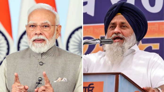 फाईल फोटो : पंतप्रधान नरेंद्र मोदी आणि शिरोमणी अकाली दलाचे अध्यक्ष सुखबीर बादल