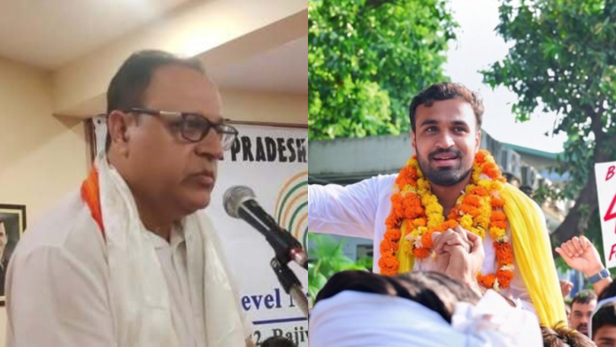 काँग्रेस नेते मनीष छत्रथ आणि डीयूएसयू निवडणुकीतील एनएसयूआयचे उमेदवार, त्यांचा मुलगा व्हायरल छत्रथ यांचा संग्रहित फोटो.
